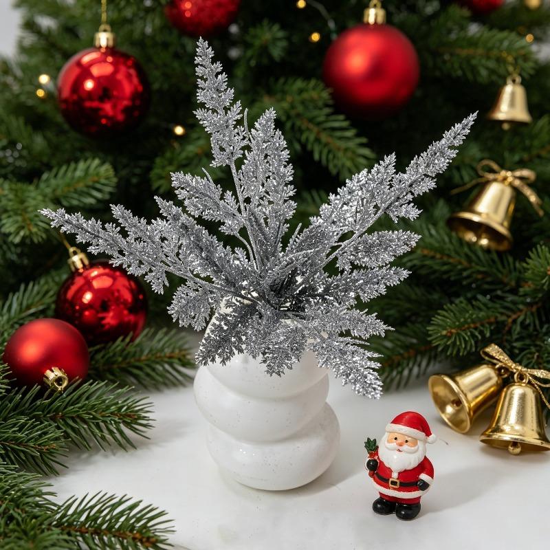 Glitzerzweige 40cm Weihnachtsdekorationen, künstliche Kiefernadeln Goldstaub Blatt Zypresse Kiefernblätter Goldstaub Weihnachtsbaumzweige