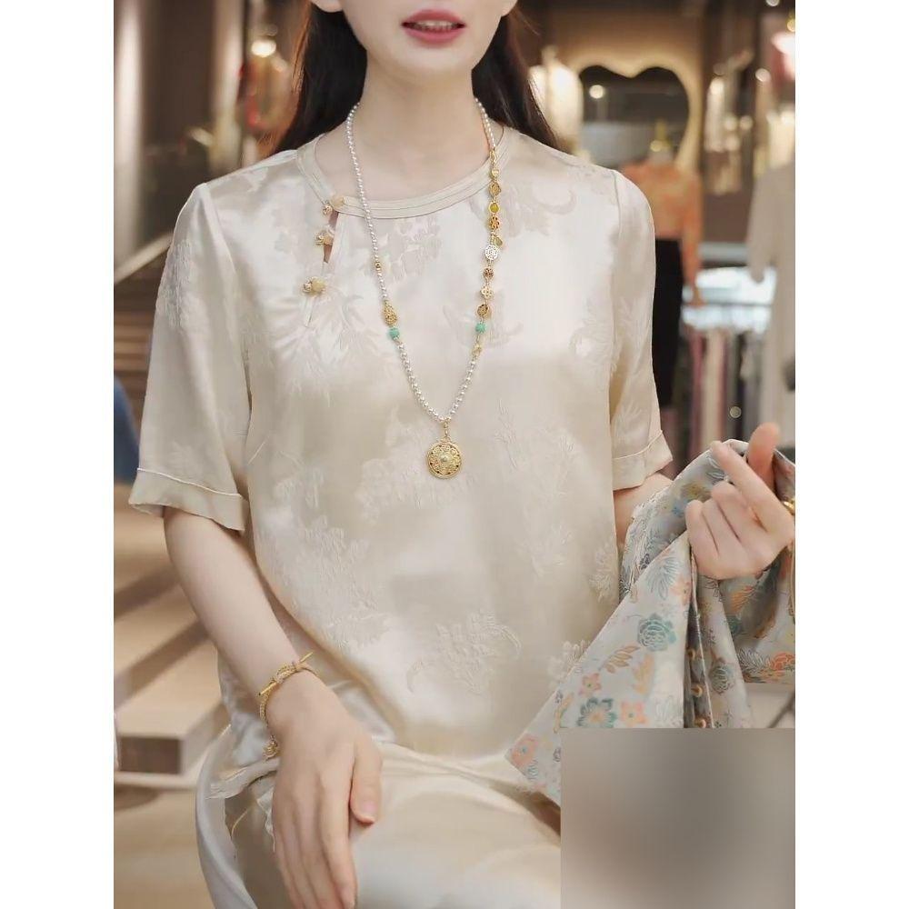 

Retro flower-themed pullover round neck short-sleeved T-shirt women s summer versatile tide 3XL (recommended 138-75kg)