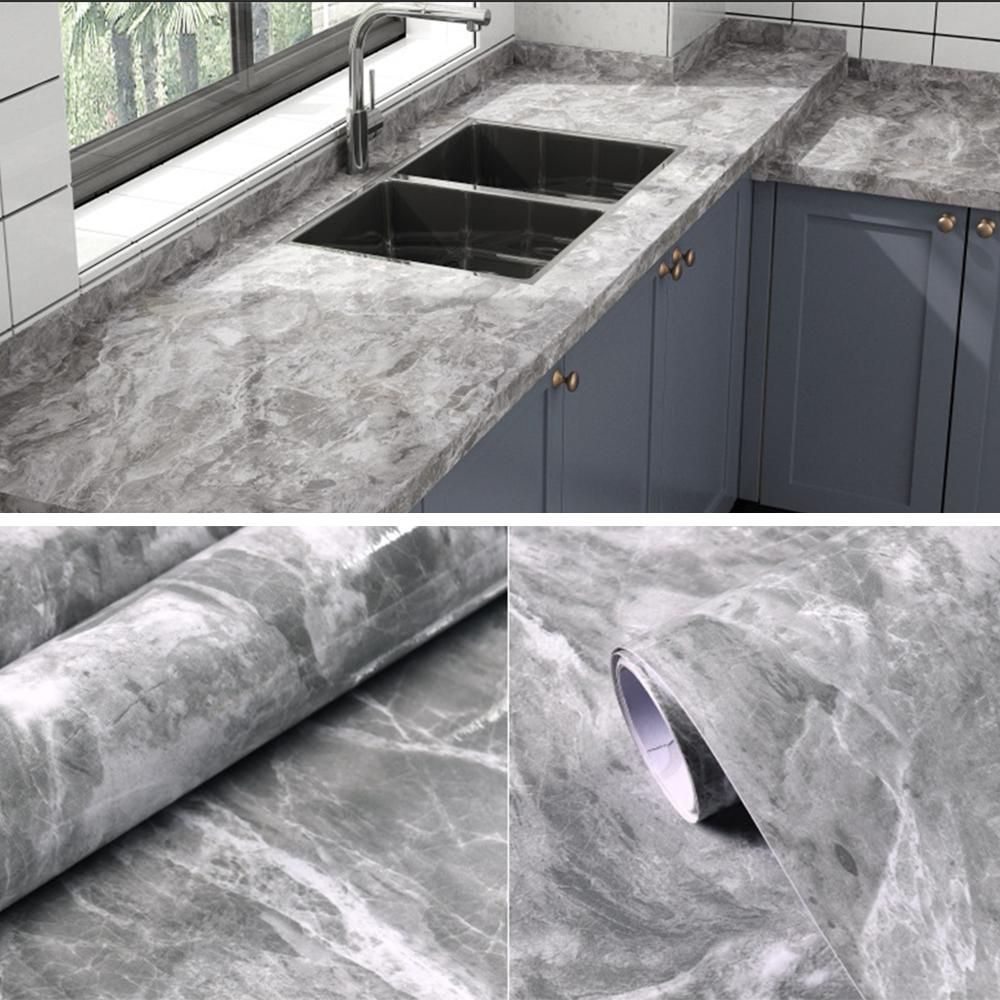 Pvc Marble Kitchen Oil-Proof Film Stove Waterproof Self-Adhesive Wallpaper Countertop Cabinet Renovation Tile Wall Stickers