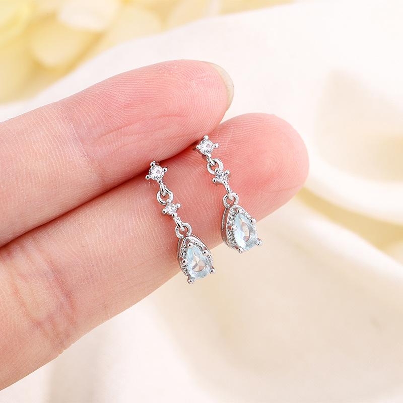 S925 Silver Light Blue Teardrop Earrings Minimalist Niche Design Sweet Elegant Lightweight Luxury Studs For Women