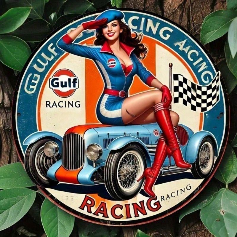 Vintage Retro Race Car Metal Wall Art, Garage Decor, Gift for Men