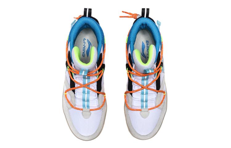 Li Ning CF Hunter Slip Resistant Abrasion Resistant High Top Skateboard Shoes Women's White Orange AGCQ158-4