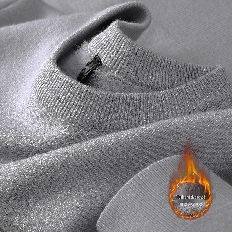 Men's Fleece-Lined High-Neck Knit Sweater: Thick Casual Autumn/Winter Pullover 2025