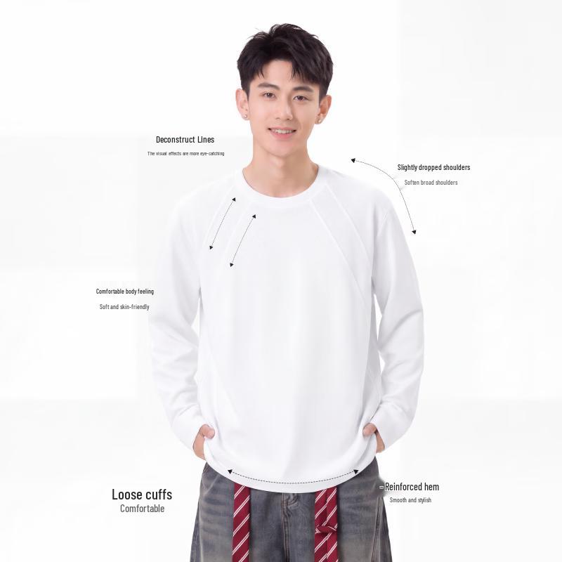MINISO Men's Loose Fit Pure Cotton Long Sleeve T-Shirt