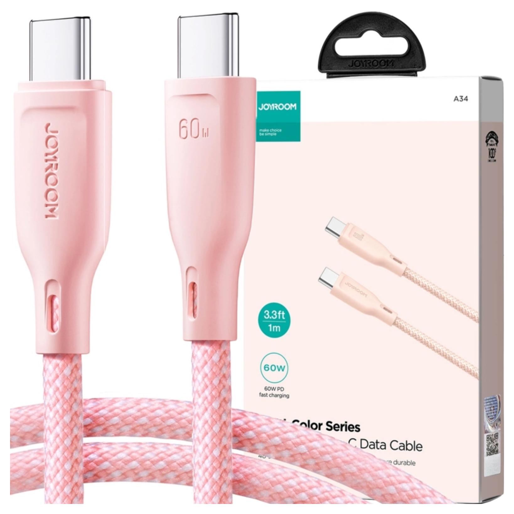Cable Joyroom Serie Multicolor S-A34 Usb-C / Usb-C Pd 60W 1M - Rosa