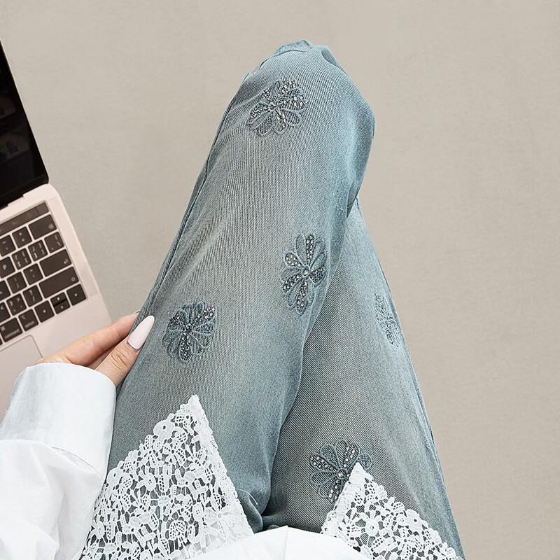 Damen bestickte gewaschene gerade Jeans