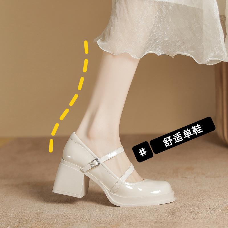 Mary Jane Shoes Medium Heel Fairy Wedding Shoes Gentle with Skirt Light Mouth Single Shoes Thick Heel High Heels