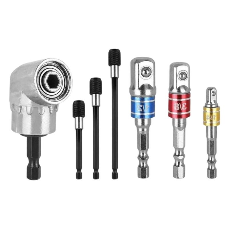 Professional 7pc Right Angle Screwdriver Bit Socket Holder Compactly Corner Adapter Durability Carbon Steel Construction