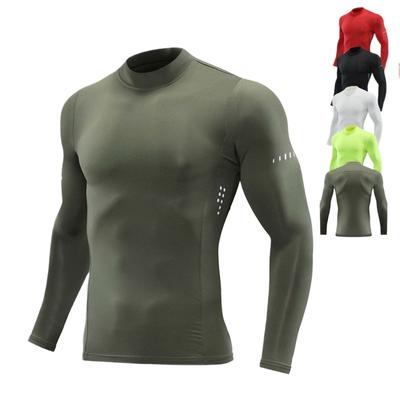 Long Sleeved Tight Fitting Clothes, Semi High Neck Quick Drying Clothes, T-shirts, Men's Running and Fitness Clothes, Sports Tops