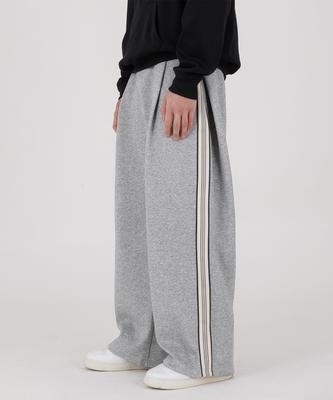 Opeumeideu [Fleece Lined] Side Pintuck Track Line Elastic Waist Sweatpants Wide Training Pants_Gray