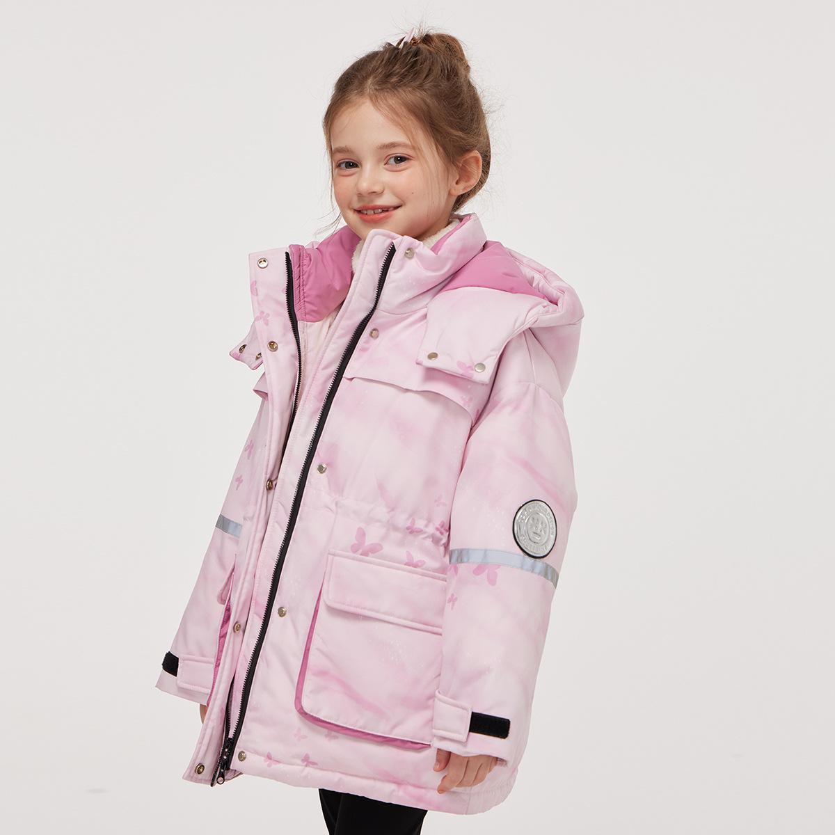 

Куртка-пуховик для девочек, рабочая одежда для маленьких девочек, зимняя, с капюшоном, ветрозащитная и теплая, детская толстая зимняя одежда 170cm розовый