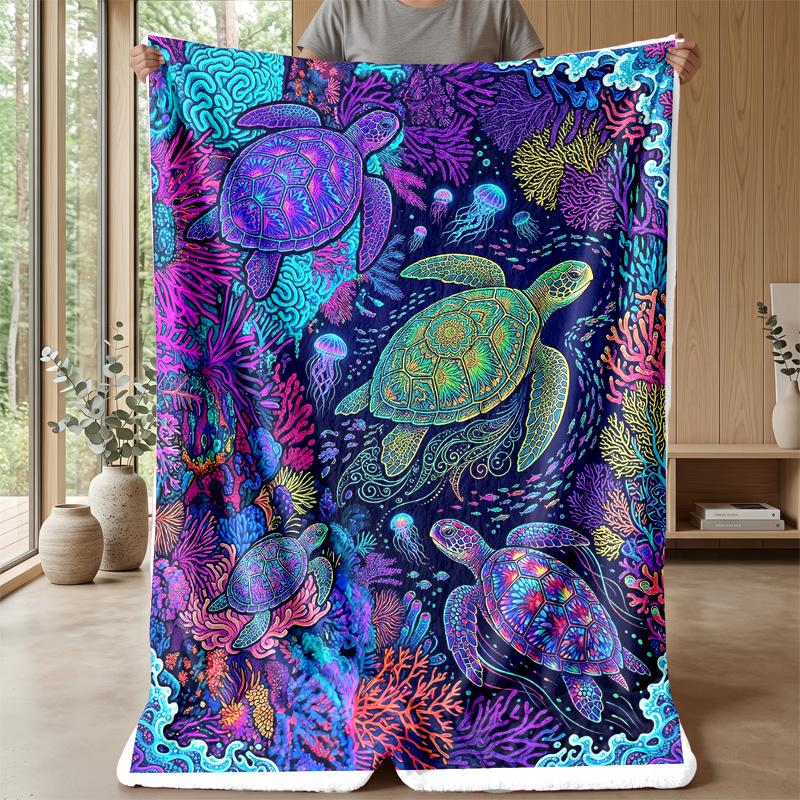 Oceanic Sea Turtle Adventure Theme Blanket Lightweight Warm Flannel Blanket Decorative Throw Blanket for Home Decoration