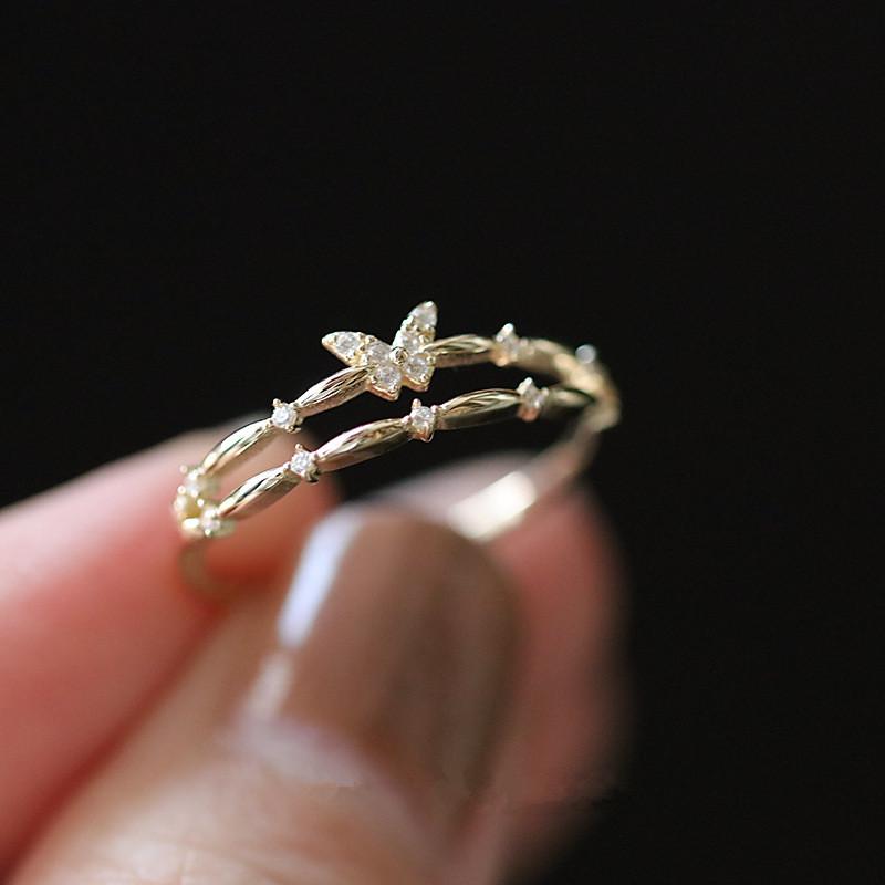 

925 Sterling Silver Korean Exquisite Zircon Butterfly Double Layer Opening Ring Luxury High Quality Jewelry Gifts For Women Silver