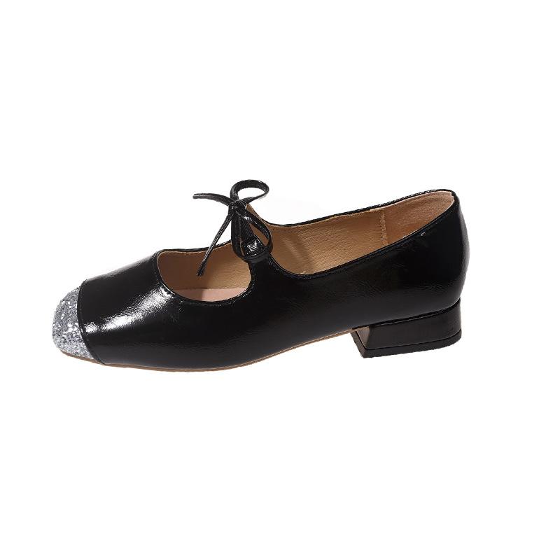 Large size women's shoes 2024 summer new Mary Jane small leather shoes women's thick heel sequined single shoes female manufacturer