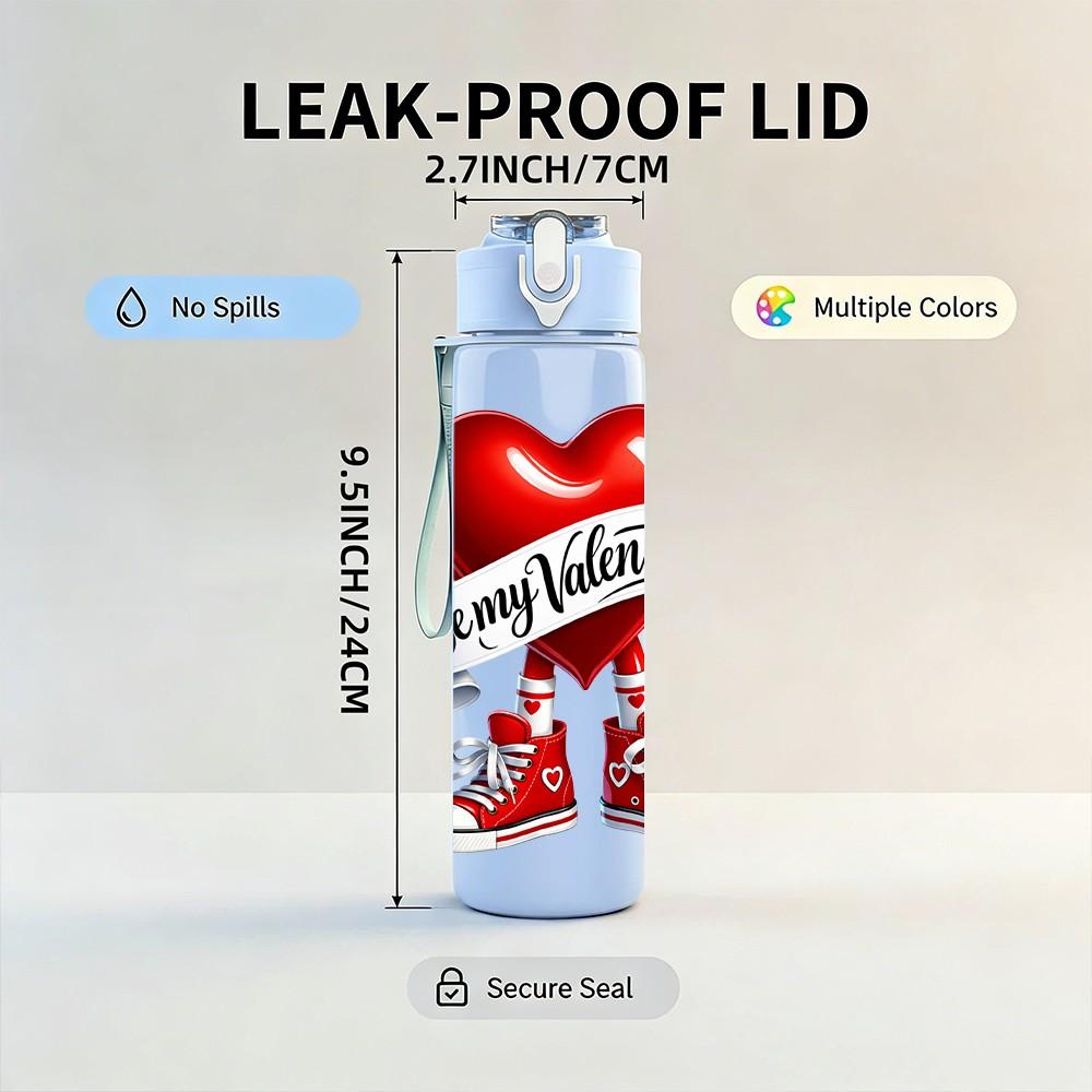 1PC Happy Valentine Heart Sneaker Art 750ml Color Plastic Sports Water Bottle Leakproof Flip Straw Lid Suitable for Sports Office Home Use