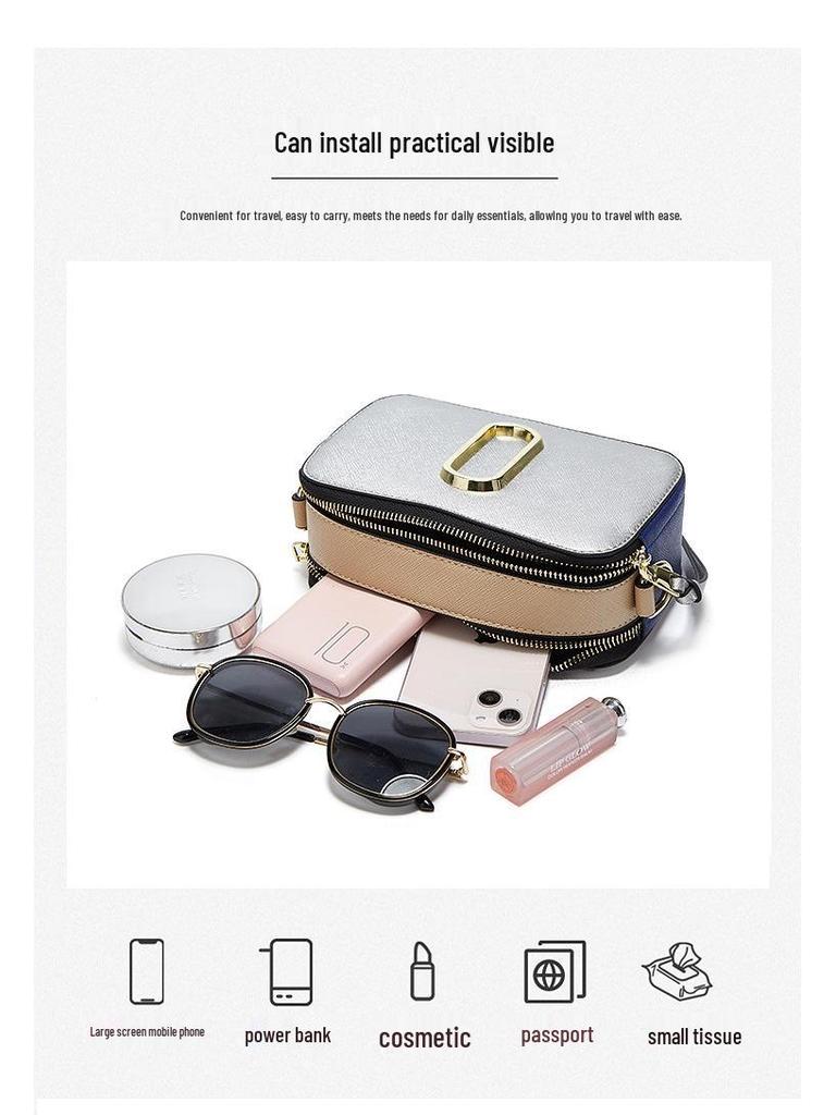 Women's 2025 Trendy Colorblock Wide Strap Camera Crossbody Bag with Double Zipper