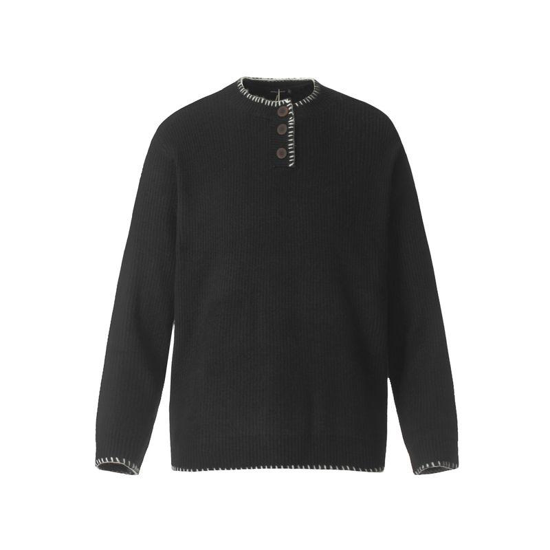 

Kisko Autumn and Winter American-Style Hand-Stitched Henry Collar Lazy Sweater for Men and Women, Casual Loose Versatile Knit Top Black L