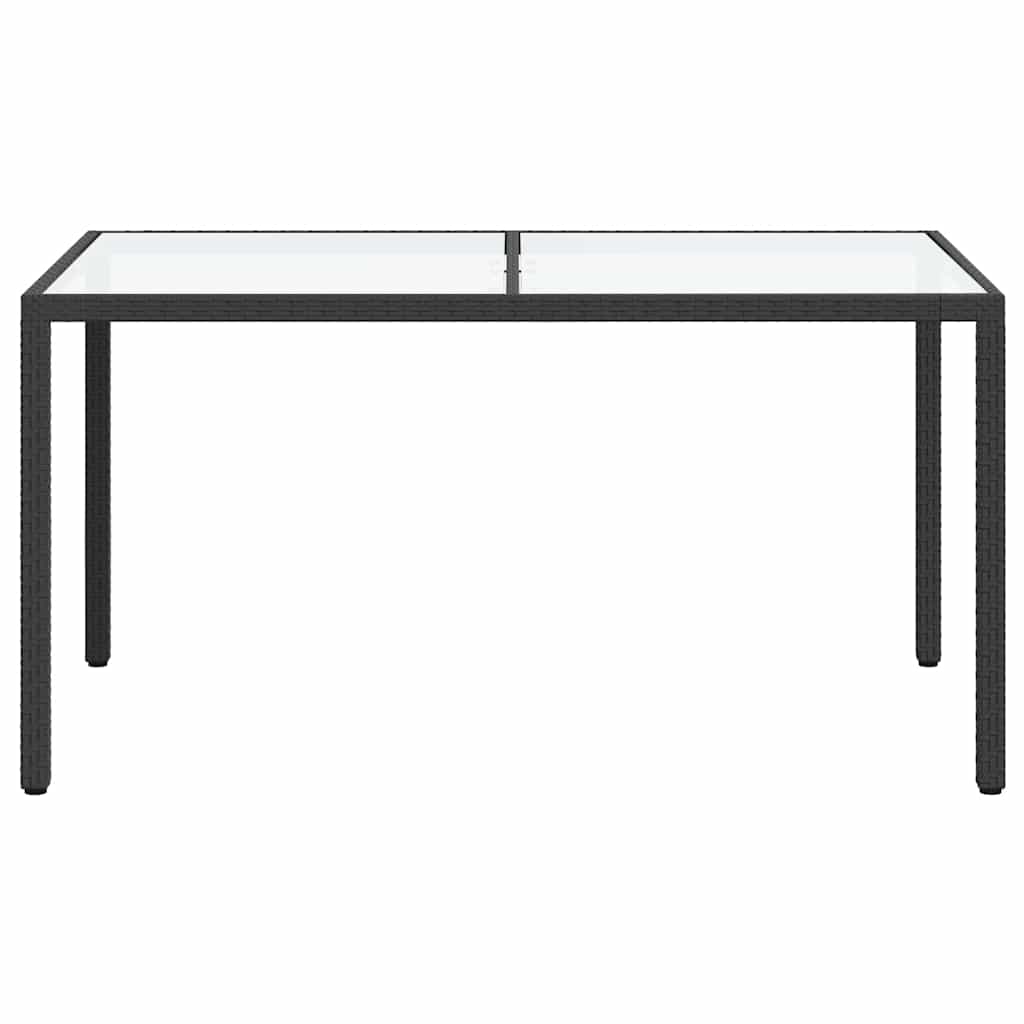 Garden Table 150x90x75 cm Tempered Glass Poly Rattan Black