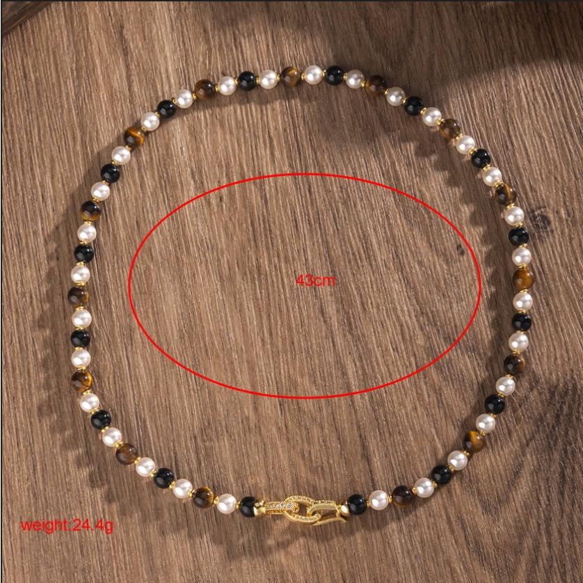 Naturstein-Perlenkette, Perlen-Tigerauge-Armband, hochwertiger Schmuck, Halsketten-Armband-Set
