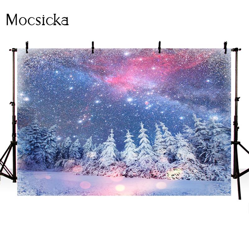 Mocsicka Winter Photography Background White Snow Forest Aurora Decoration Props Child Portrait Baby Shower Photo BackdropBanner