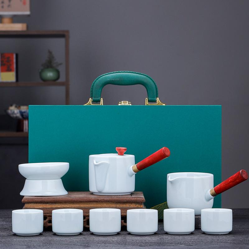 

Suet Jade Kung Fu Tea Set Ceramic White Porcelain One Pot Six Cups Gift Box Fresh Business Festival Gifts