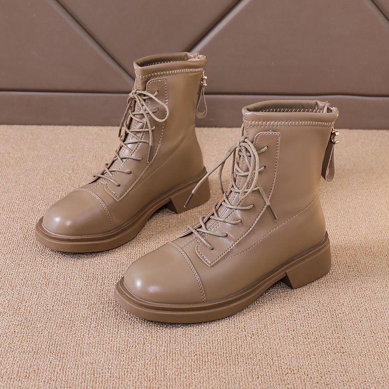 Feerldi Brand Woman shoes black Khaki Female Autumn Footwear 2024 New Casual Lace Up Women heels winter boots botas mujer