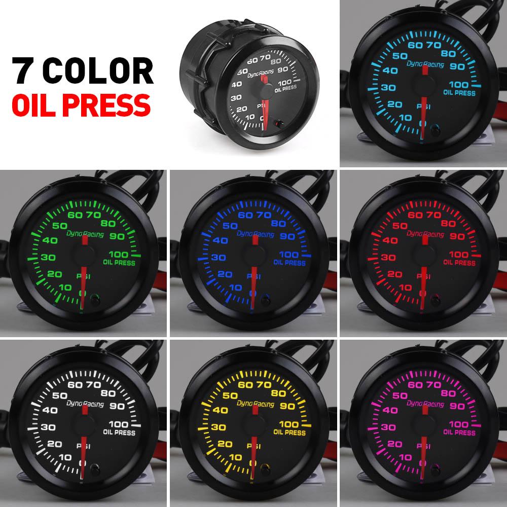 Dynoracing 2" 52mm 7 Farben LED Auto Öldruckanzeige 0-100PSI Öldruckmesser Hochgeschwindigkeitsmotor Mit Sensor BX101491