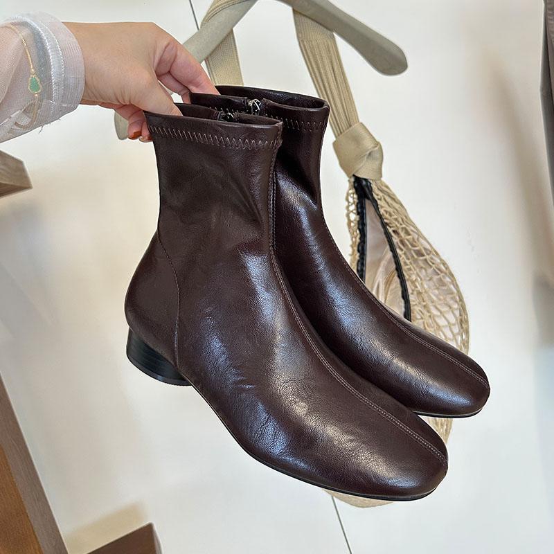 Fashion Fashion Round Toe Ladies Modern Ankle Boots Shoes Zippers Women Stretch Short Boots Female With Round Heel Shoes Pumps