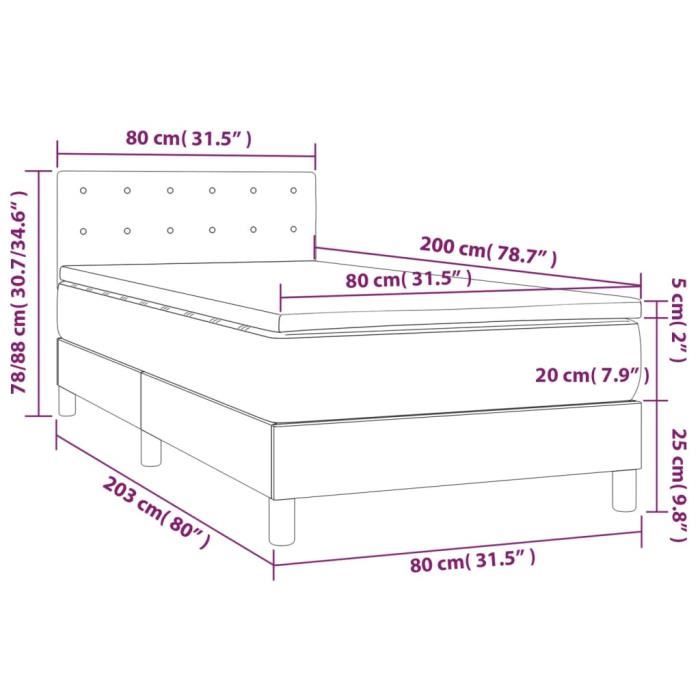3140891 vidaXL Lit à sommier tapissier et matelas Noir 80x200 cm Tissu