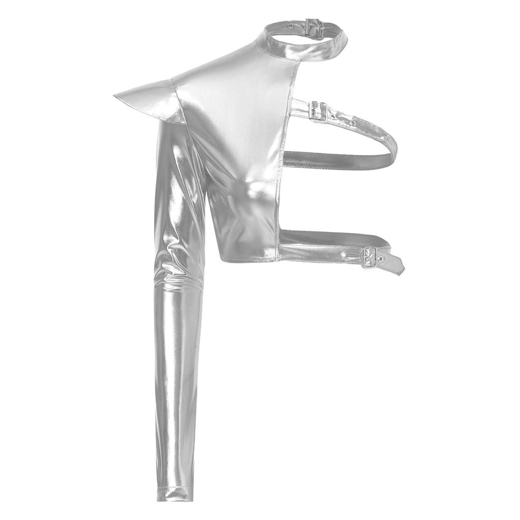 Men Metallic Shiny One Shoulder Crop Top