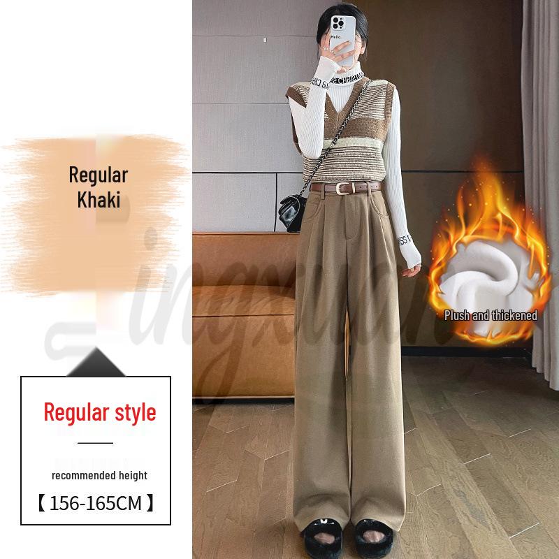 2026 Autumn/Winter Velvet High-Waisted Woolen Wide-Leg Floor-Length Pants for Women