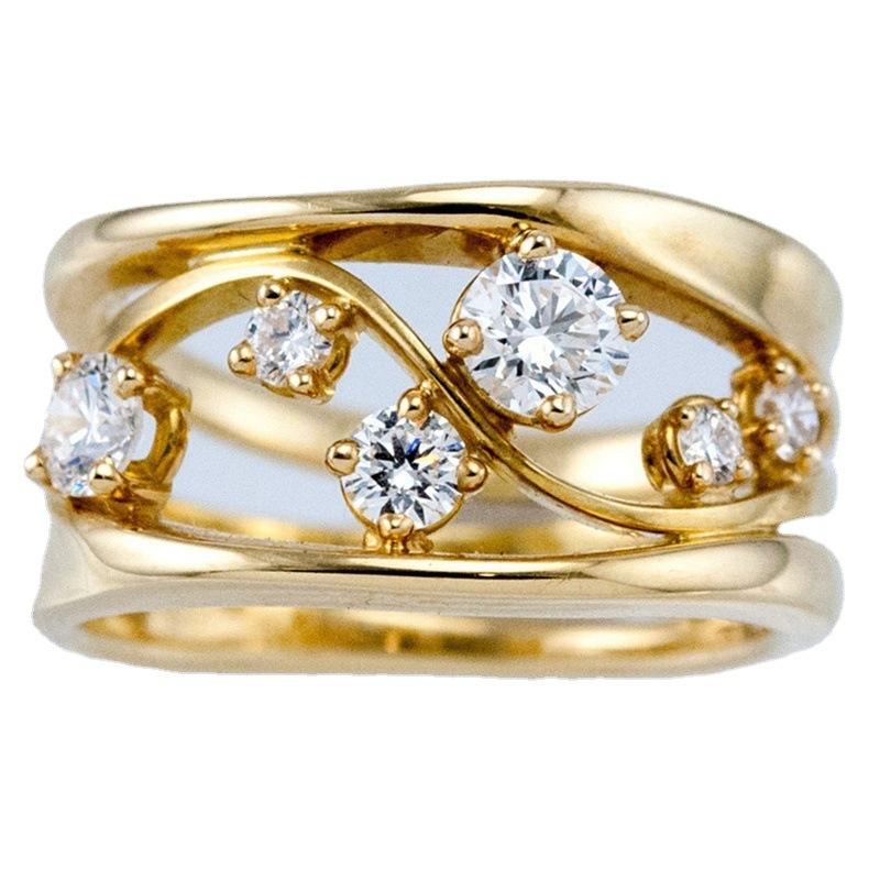 Wavy Geometric Line Ring Set with Zircon Women's Ring Jewelry