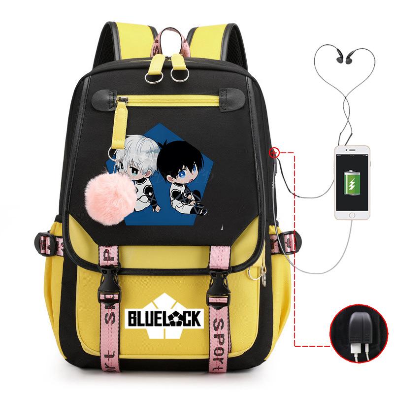Blaues Gefängnis Anime Schultasche College Stil Große Kapazität Mittelschüler USB Rucksack