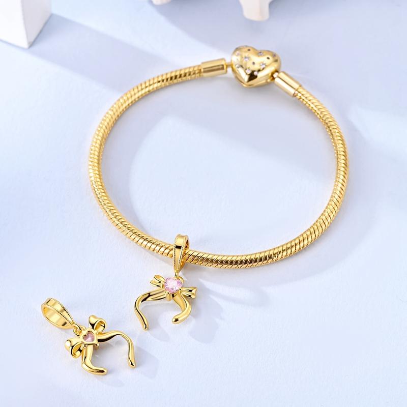 Romantic Bow Pendant Copper Golden Bow Charm Good Sisters Pendant Fit For The Brand'S Diy Bracelet Women Jewelry Gifts