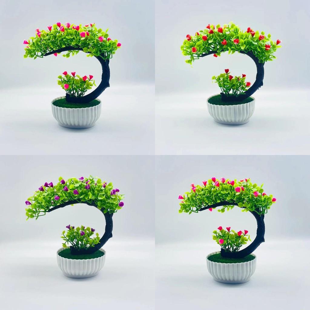 Faux Rose Bonsai Tree With Durable Plastic Material For Office And Living Room Display
