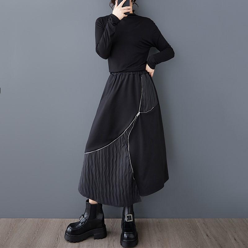 Plus Size Black High Waist Vintage Patchwork Spring Autumn Casual Loose Long for Woman Skirts Womens Skirt
