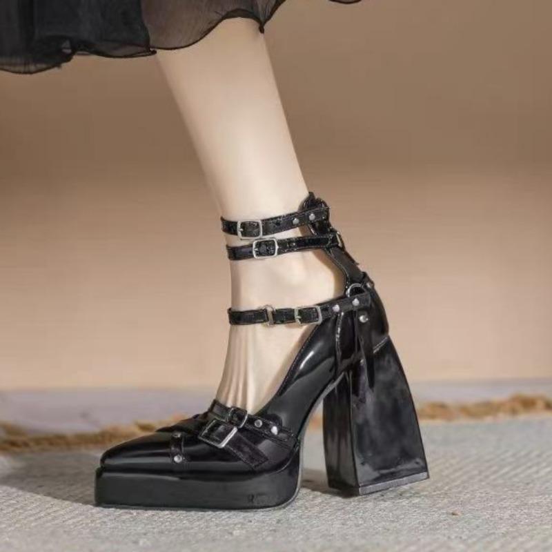 Fashion Woman Pumps New Punk High Heels Women Black Chunky Heel Platform Lolita Shoes Woman Thick Heel Gothic Shoes Zapatos De Mujer