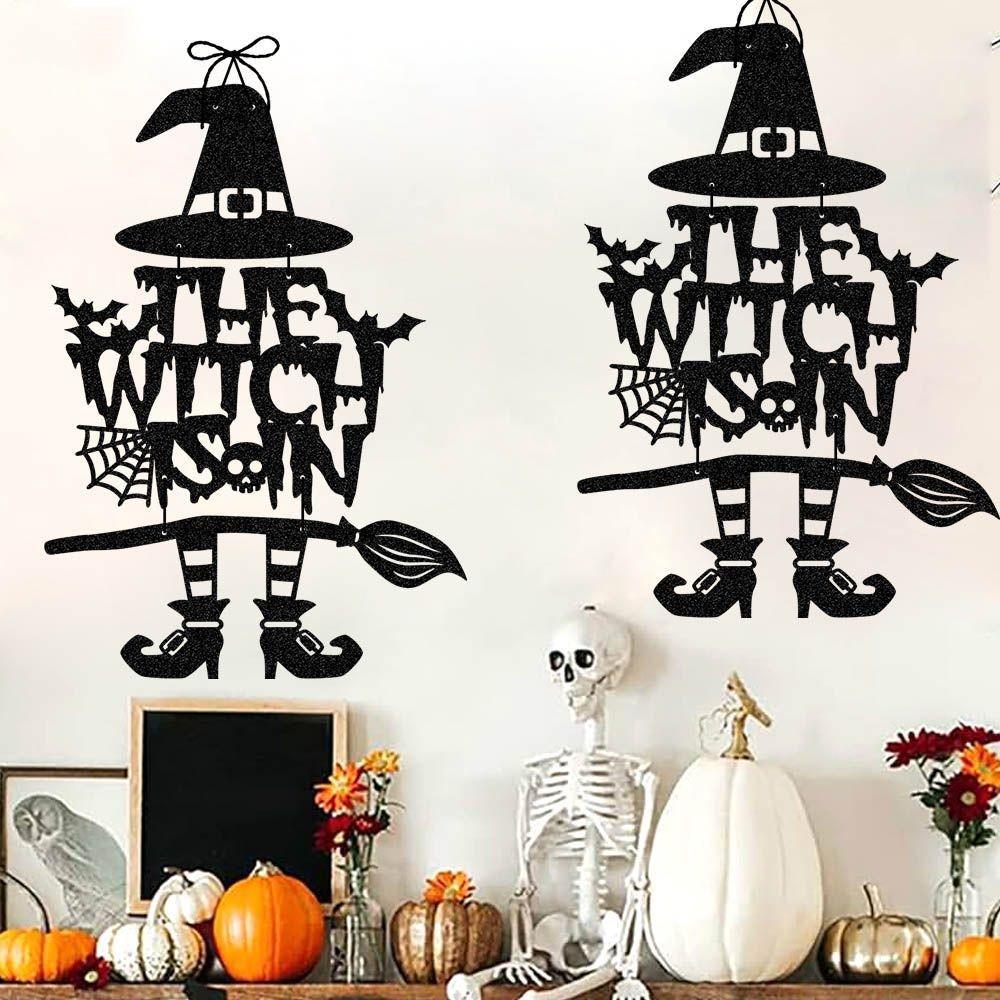 Witch And Bat Theme Halloween Door Hanging Decorations For Festive Party Ghost