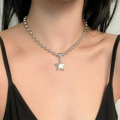 Nuevo Collar con Colgante de Estrella de Acero para Hombres Mujeres Y2K Hip Hop Cool Caliente Chicas Cuentas Cadenas Gargantilla Moda Coreana Zircón