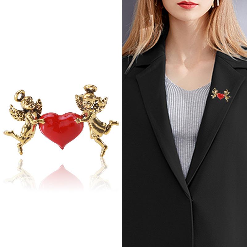 Enamel Angel Brooches for Women Unisex Cupid Love Character Pins Banquet Party Backpack Gifts Jewelry Accessories