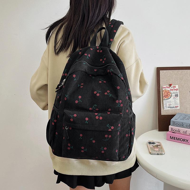 Backpack Women College Student Schoolbag Girl Cute Cherry Casual Travel Bag