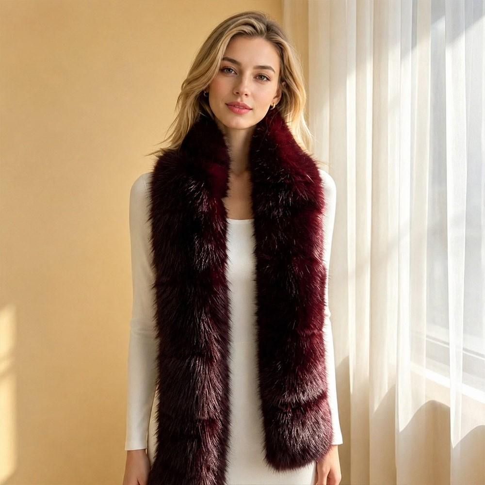 Faux Fox Fur Plush Scarf Double-sided Neck Scarf New Neck Warmer  Women Girl