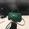 PU Leather Alligator Pattern Small Square Handbag Bow Design Women's Solid Color Fashion Shoulder Crossbody Bag AVE