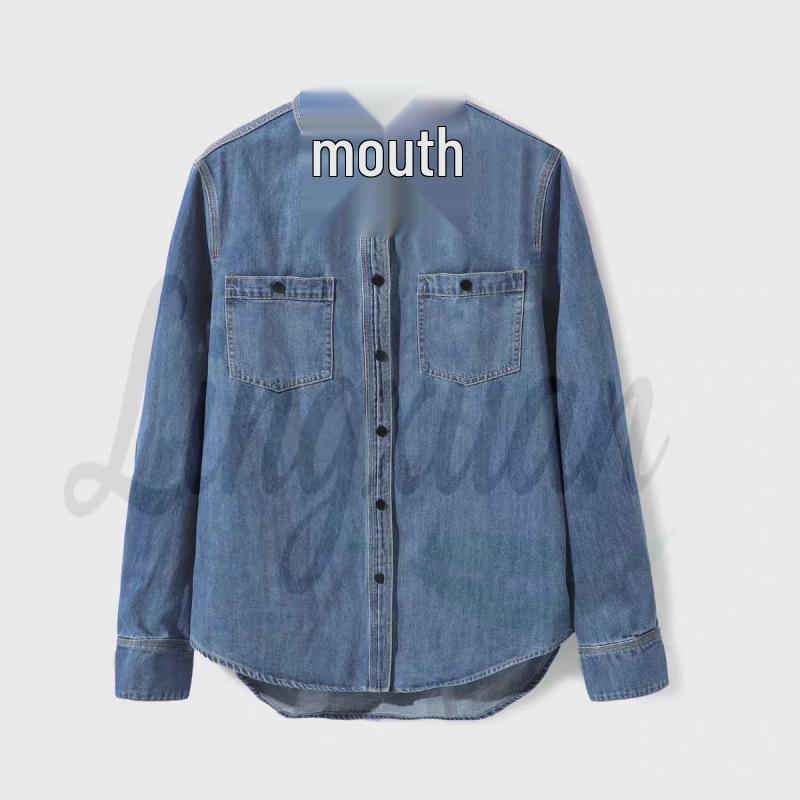 

Simple Retro Irregular Denim Shirt for Women - Loose Fit, Single-Breasted, Versatile Top for Spring and Autumn. Small синий