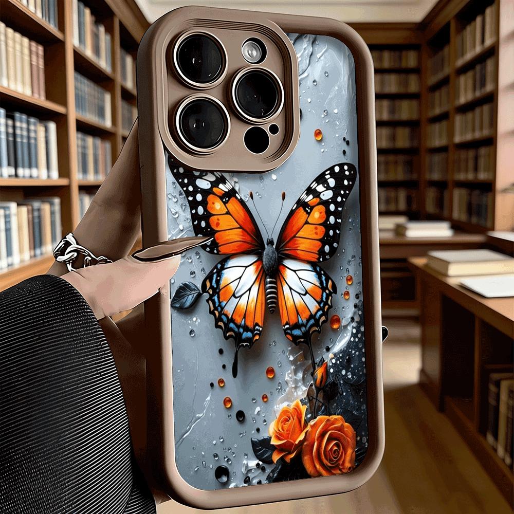 Monarch Butterfly Orange Rose Soft TPU Shockproof Case For Xiaomi Redmi Note 15 14 13 12 11 Pro Anti-Fall Protective Back Cover