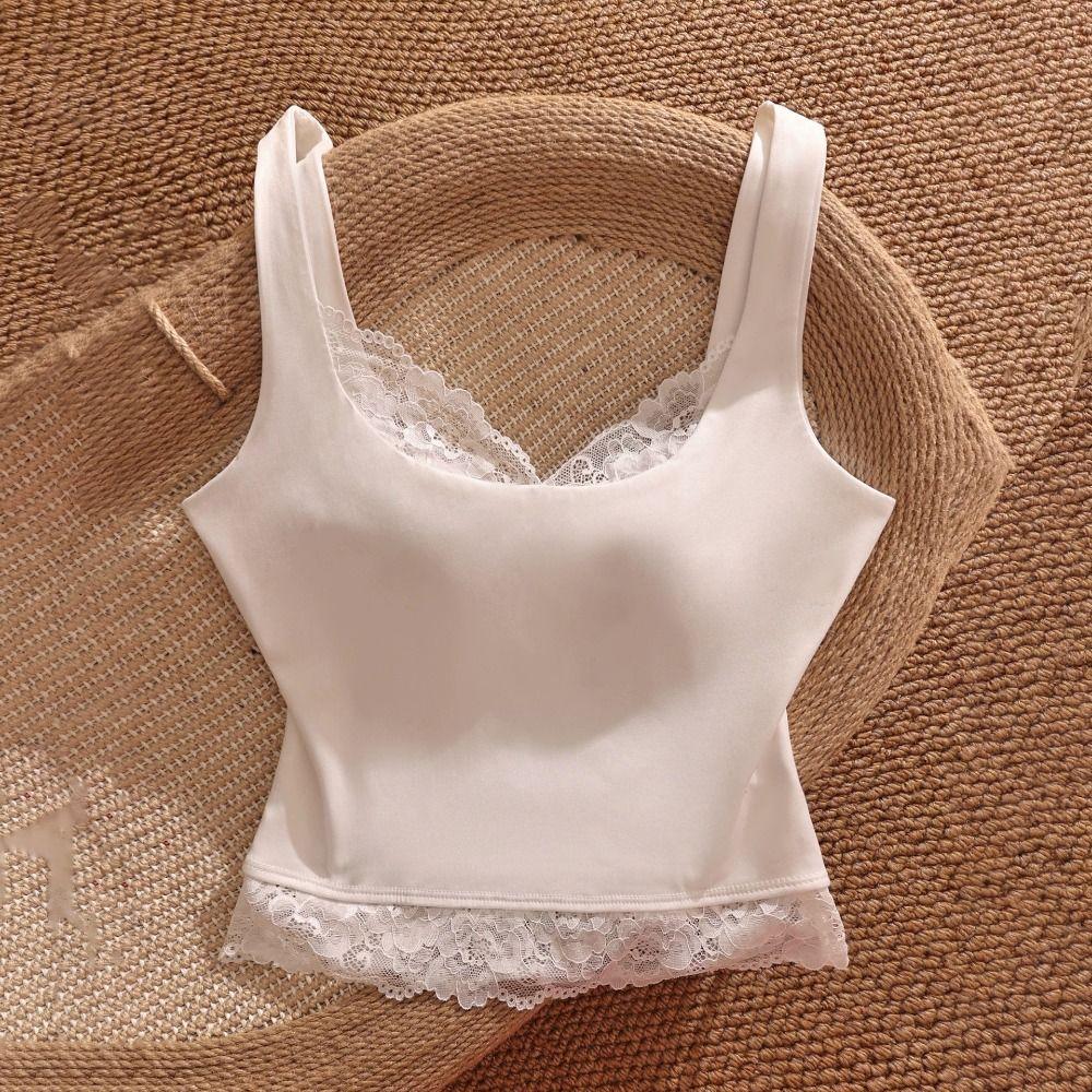 Patchwork Girl's Vest Top Sleeveless Spaghetti Y2k Top Ins Style Lace Sling Tank Party