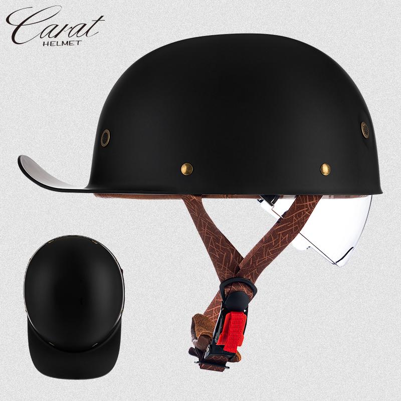 Motorcycle Retro Half Helmet with Blue Built-in Lenses Baseball Helmet For Harley Motorcycle Electric Scooter