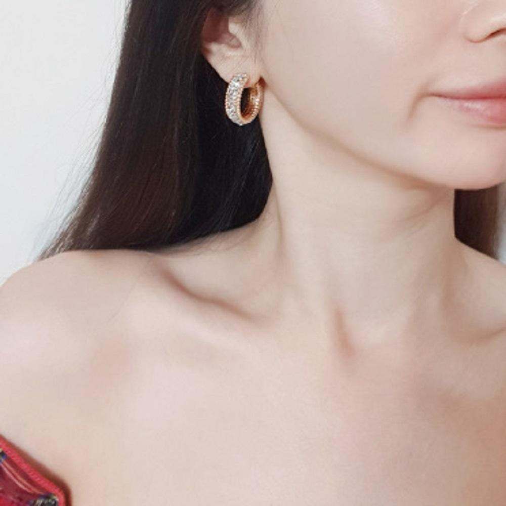 [Juana Yoon] Crystal Silver Needle Half Ring Earrings