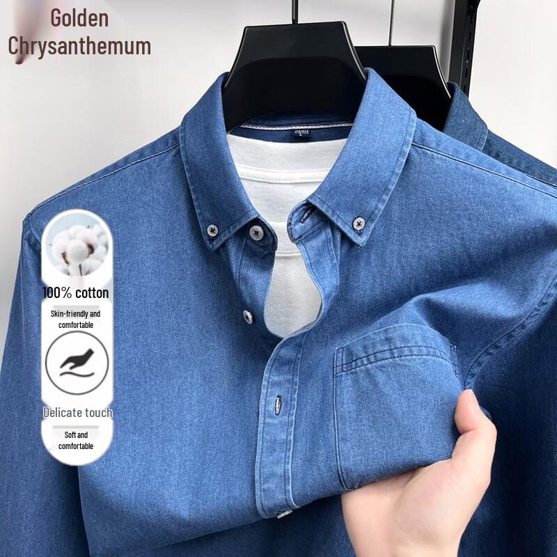 

Jinjú Men s 100% Cotton Washed Denim Anti-Pilling Long Sleeve Shirt Jacket 4XL