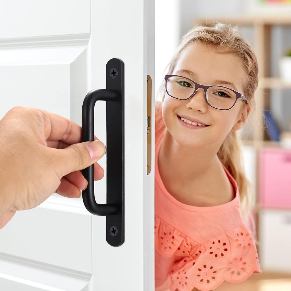 2 Black Aluminum Alloy Handles 160mm/6.29 Inches Suitable for Sliding Doors Barn Doors Cabinets Wardrobes Drawers Storage Sheds